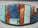 Intricate!! Vintage Native American Navajo Spiderweb Turquoise Sterling Silver Inlay Bracelet-Nativo Arts