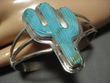 Exquisite Vintage Native American Navajo Turquoise Cactus Sterling Silver Bracelet-Nativo Arts