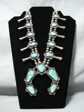 Finest Vintage Native American Navajo Carico Turquoise Sterling Silver Squash Blossom Necklace-Nativo Arts