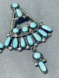 Important Vintage Native American Zuni Signed Blue Gem Turquoise Sterling Silver Earrings-Nativo Arts