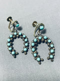 Early Turquoise Horseshoe Vintage Native American Zuni Sterling Silver Earrings-Nativo Arts