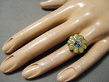Detailed Flower Vintage Zuni Native American Turquoise Sterling Silver Ring-Nativo Arts
