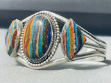 Very Rare Vintage Native American Navajo Rainbow Calsilica Sterling Silver Bracelet-Nativo Arts