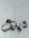 Rare Vintage Native American Navajo Amethyst Sterling Silver Bracelet Necklace Ring Set-Nativo Arts
