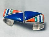 Native American Triangles Of Lapis Vintage Navajo Inlay Sterling Silver Bracelet-Nativo Arts