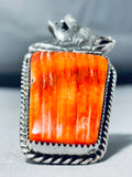 Howling Coyote Native American Navajo Sterling Silver Spiny Oyster Ring-Nativo Arts