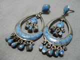 Best Vintage Zuni Native American Navajo Lapis Inlay Sterling Silver Chandelier Earrings Old-Nativo Arts