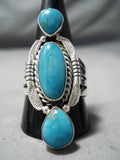 Vibrant Vintage Native American Navajo Blue Gem Turquoise Sterling Silver Ring Old-Nativo Arts