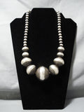 One Of The Biggest Best Native American Navajo Sterling Silver Bead Necklace- Huge!-Nativo Arts