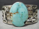 Rare Early Vintage Native American Navajo Carico Lake Turquoise Animal Sterling Silver Bracelet-Nativo Arts