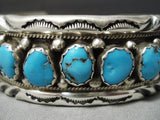 Exceptional Vintage Native American Navajo Heavy Thick Sterling Silver Turquoise Bracelet Old-Nativo Arts