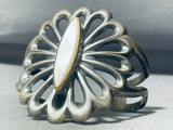 Beautiful Vintage Native American Navajo Long Pearl Sterling Silver Bracelet Cuff Old-Nativo Arts