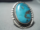 Traditional Vintage Native American Navajo Old Kingman Turquoise Sterling Silver Ring Old-Nativo Arts