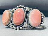 Spell-binding very rare Native American Navajo Pink Conch Sterling Silver Bracelet Signed-Nativo Arts