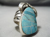 Detailed!! Native American Navajo Turquoise Sterling Silver Huge Ring-Nativo Arts