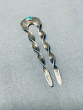 Elegant Vintage Native American Navajo Old Kingman Turquoise Sterling Silver Hair Pin-Nativo Arts