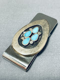 Exquisite Vintage Native American Navajo Turquoise Inlay Sterling Silver Money Clip-Nativo Arts