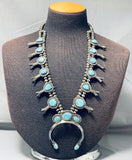 200 Grams Vintage Native American Navajo Turquoise Sterling Silver Squash Blossom Necklace-Nativo Arts