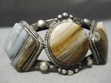 One Of Best Early 1900's Vintage Native American Navajo Ingot Silver Petrified Wood Bracelet-Nativo Arts