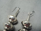 Huge Authentic Hand Tooled Native American Navajo Sterling Silver Bead Earrings-Nativo Arts