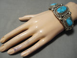 Heavy Thick Vintage Native American Navajo Turquoise Sterling Silver Rick Martinez Bracelet-Nativo Arts