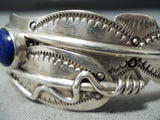 Native American One Of The Most Unique Ben Begaye Lapis Feather Sterling Silver Bangle Bracelet-Nativo Arts