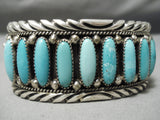 One Of Best Vintage Native American Navajo Long Carico Lake Turquoise Sterling Silver Bracelet-Nativo Arts