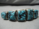 Exceptional Vintage Native American Navajo Huge Squared Turquoise Sterling Silver Bracelet-Nativo Arts
