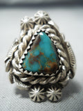 Striking Vintage Native American Navajo Royston Turquoise Sterling Silver Ring Old-Nativo Arts