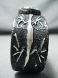Signed Vintage Native American Navajo Lizard #8 Turquoise Sterling Silver Bracelet-Nativo Arts
