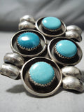 Towering Vintage Native American Navajo Circular Turquoise Sterling Silver Ring Huge-Nativo Arts