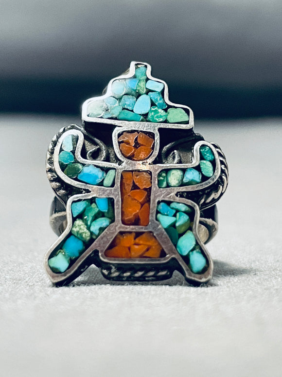 Rar Eolder Vintage Native American Navajo Turquoise Coral Sterling Silver Ring Old-Nativo Arts
