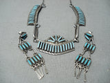 Native American Intricate Vintage Zuni Neelde Turquoise Sterling Silver Necklace-Nativo Arts