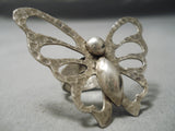 Huge Vintage Native American Navajo Hand Tooled Butterfly Sterling Silver Ring-Nativo Arts