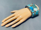 One Of The Craziest Native American Navajo Turquoise Coral Sterling Silver Bracelet-Nativo Arts
