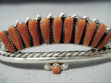Exquisite Zuni Coral Needlepoint Sterling Silver Bracelet Native American-Nativo Arts