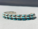 Intricate & Lovely Vintage Native American Zuni Needle Turquoise Sterling Silver Bracelet-Nativo Arts