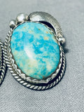 Platero Vintage Native American Navajo Earth Blue Turquoise Sterling Silver Earrings-Nativo Arts