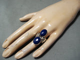 Stunning Signed Navajo Native American Lapis Sterling Silver Ring-Nativo Arts