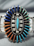 Colorful Native American Zuni Turquoise Coral Opal Lapis Sterling Silver Bracelet-Nativo Arts