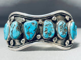 Breathtaking Vintage Native American Navajo 10 Morenci Turquoise Huge Sterling Silver Bracelet-Nativo Arts