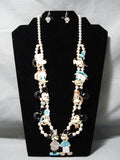 Native American Intricate Rare Turquoise Coral Dinsey Sterling Silver Squash Blossom Necklace-Nativo Arts