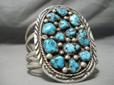 Very Rare Huge Vintage Native American Navajo Old Morenci Turquoise Sterling Silver Bracelet Old-Nativo Arts