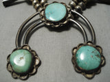 Rare Vintage Native American Navajo Green Turquoise Sterling Silver Squash Blossom Necklace-Nativo Arts