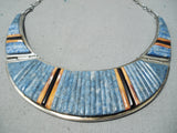 Important Vintage Native American Navajo Charles Loloma Student Lapis Sterling Silver Necklace-Nativo Arts