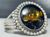 Important Vintage Native American Navajo Amber Linda Johnson Sterling Silver Bracelet-Nativo Arts