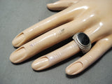 Striking Vintage Native American Navajo Onyx Sterling Silver Ring Old-Nativo Arts