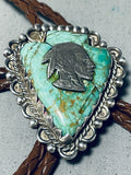One Of The Most Unique Vintage Native American Navajo Green Turquoise Sterling Silver Bolo Tie-Nativo Arts