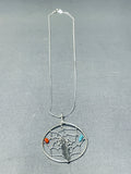 Dazzling Native American Navajo Turquoise Coral Sterling Silver Dreamcatcher Necklace-Nativo Arts