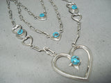 Important Betsoi Family Native American Navajo Turquoise Heart Sterling Silver Necklace-Nativo Arts